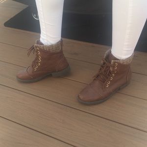 Brown combat boots